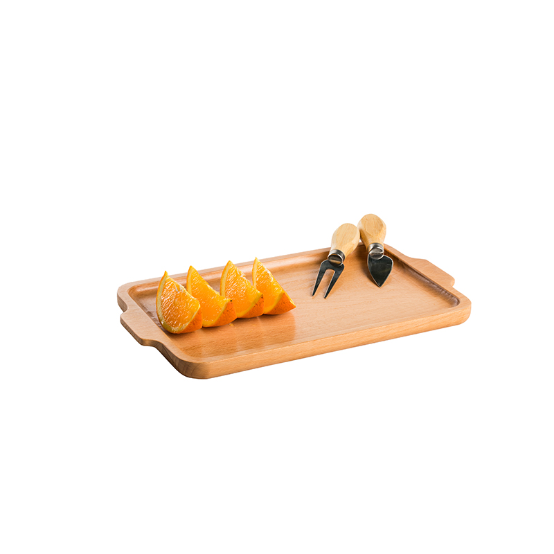 Oblong beech wood fruit plate with the handle