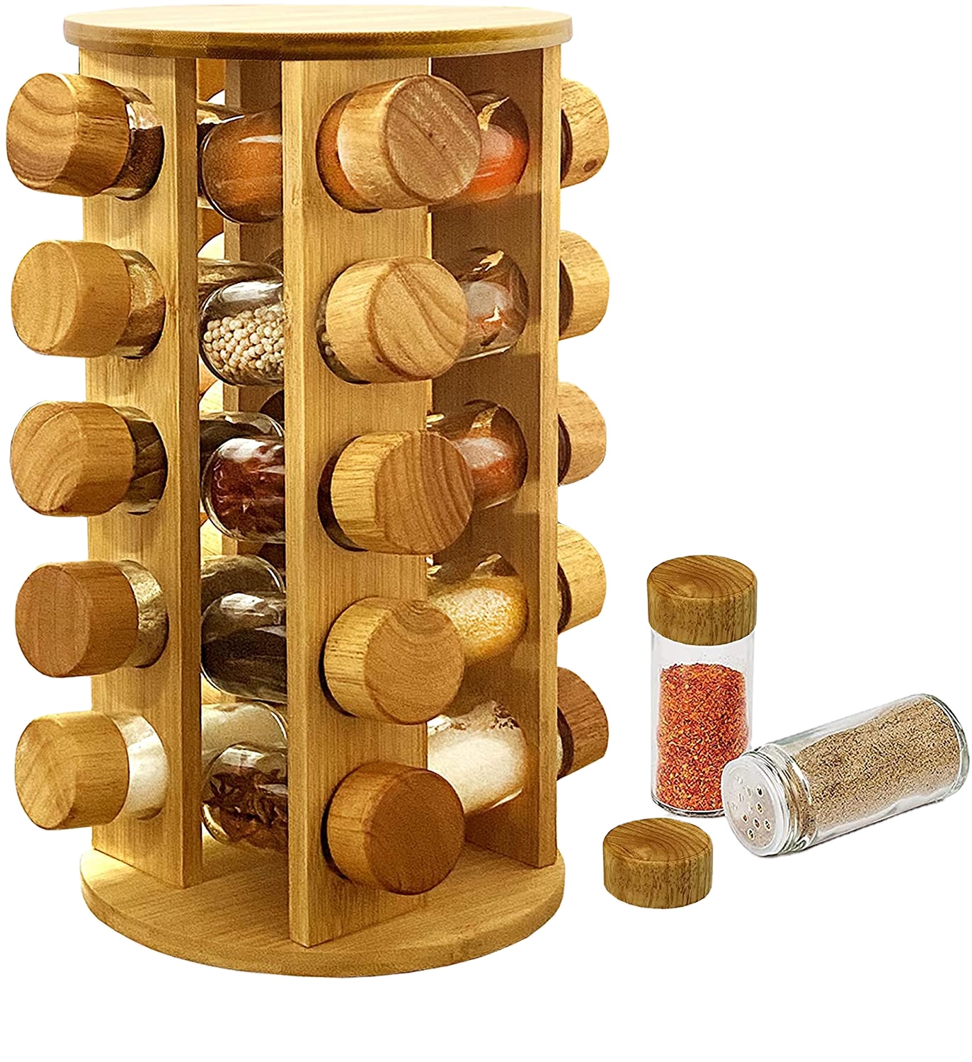 Bamboo spice rack for small spice jar