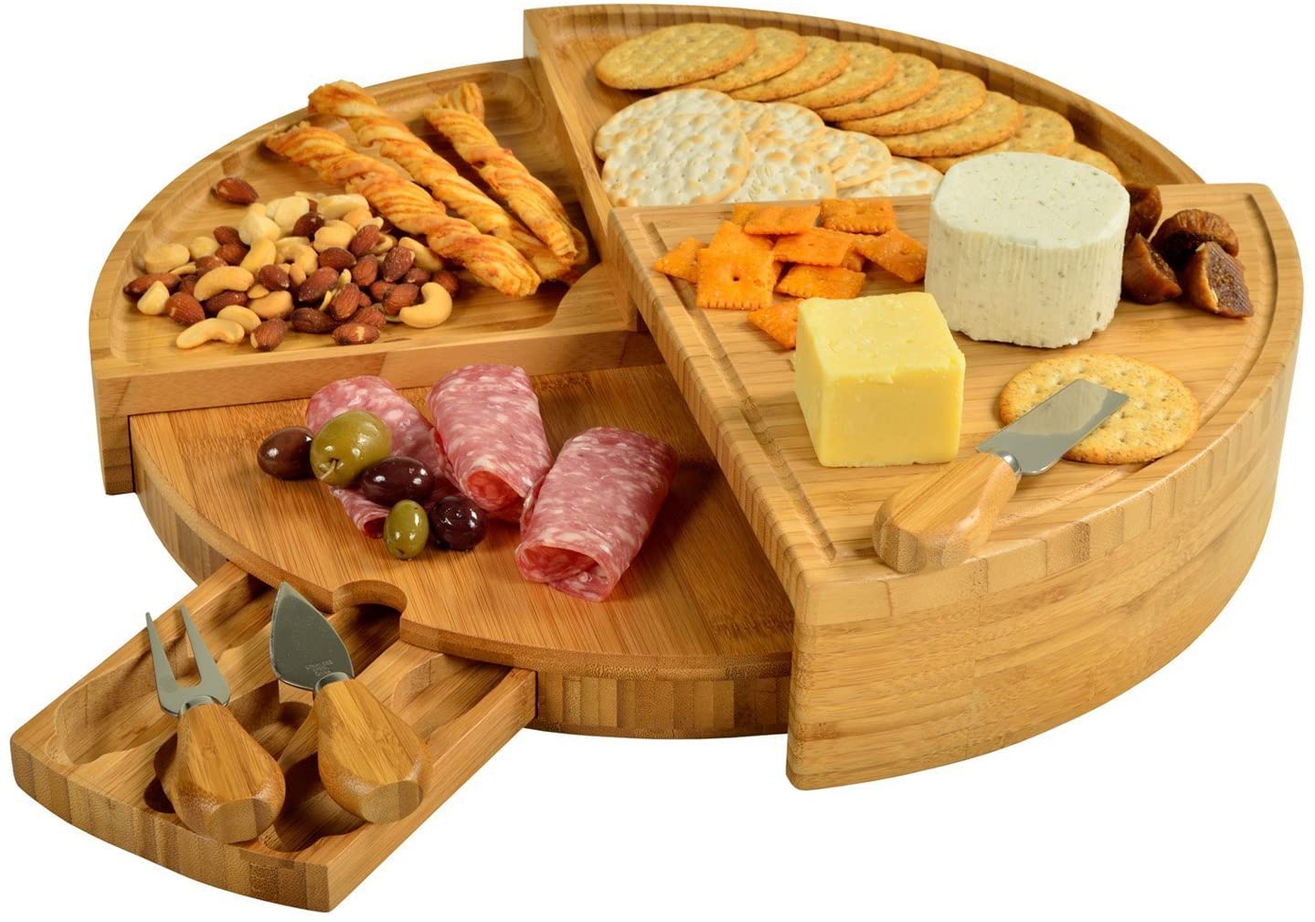 Bamboo cheese cutting board with cutlery