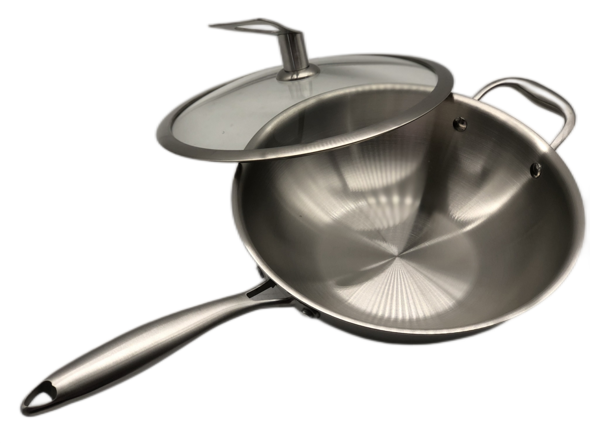 Stainless steel wok pan with lid