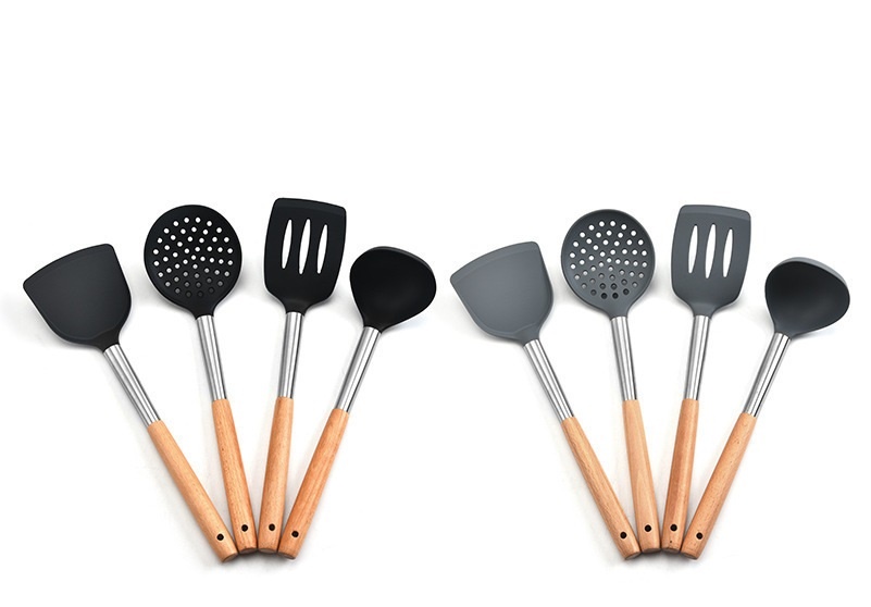 Nylon kitchen utensil set with wooden handle