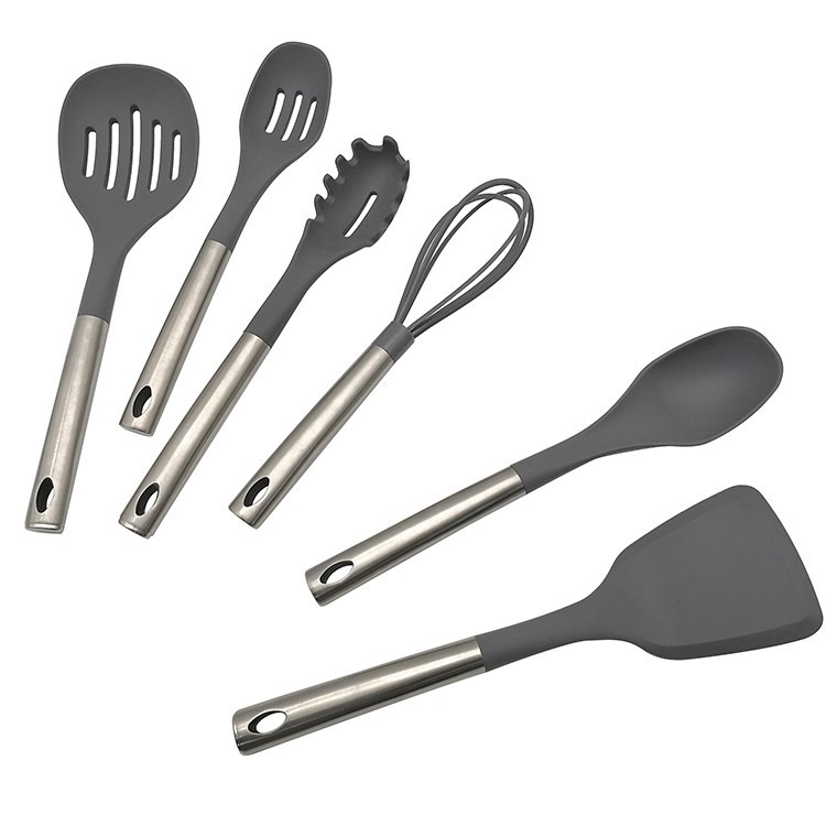 6pcs Silicone kitchen utensil set with stainless steel handle B