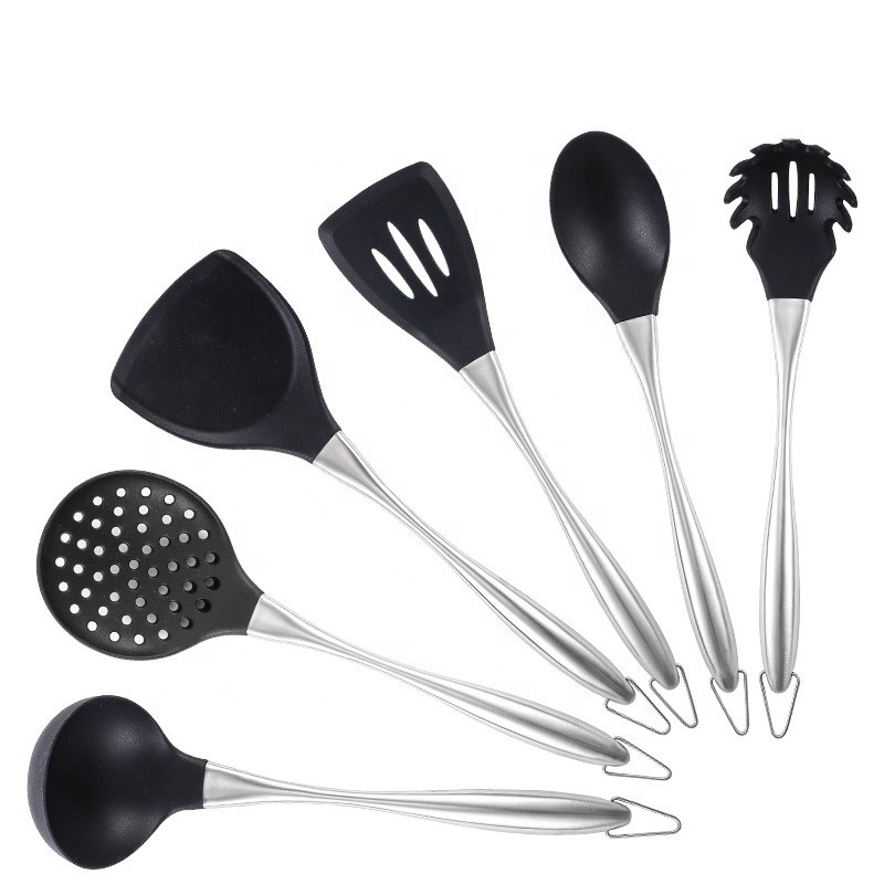 6pcs Silicone kitchen utensil set with stainless steel handle A