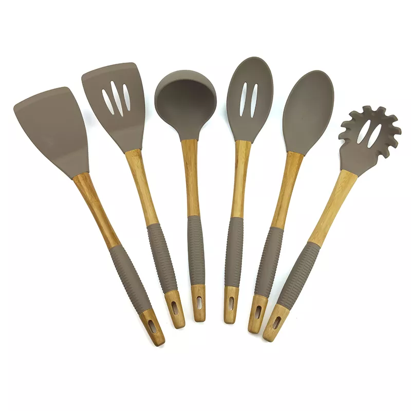 6pcs Silicone kitchen utensil set with wooden handle A