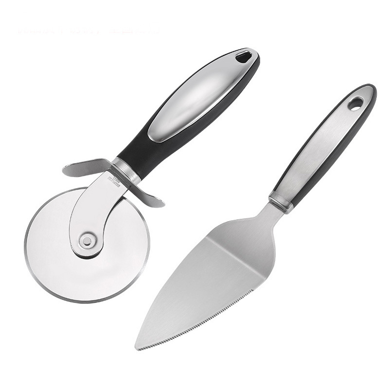 Stainless steel pizza cutter and shovel set with PP handle