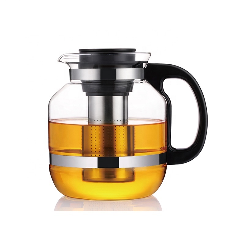 1800ml borosilicate glass tea pot with stainless steel tea strainer