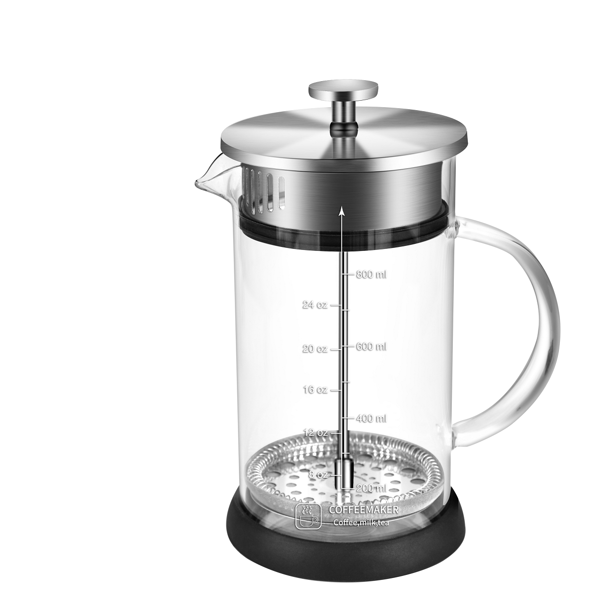 High borosilicate glass french coffee press with stainless steel lid B