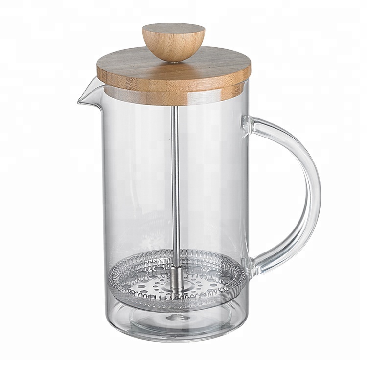 High borosilicate glass french coffee press with bamboo lid A