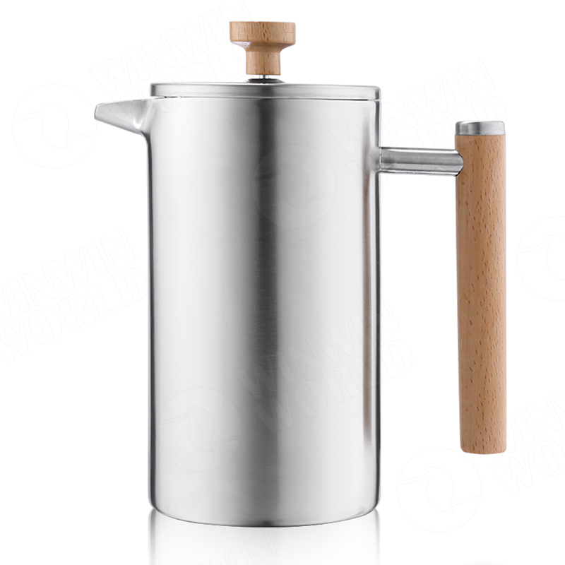 Stainless steel french coffee press with wooden handle