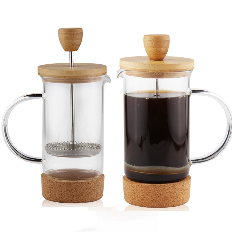 High borosilicate glass french coffee press with bamboo lid B