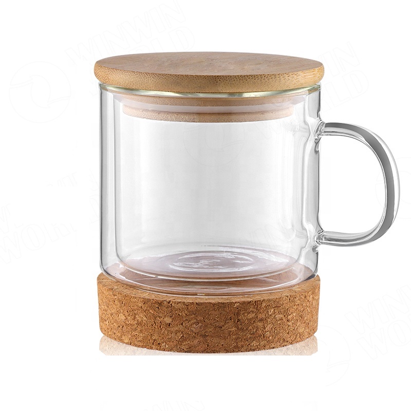 250ml high borosilicate glass double wall coffee cup with cork base