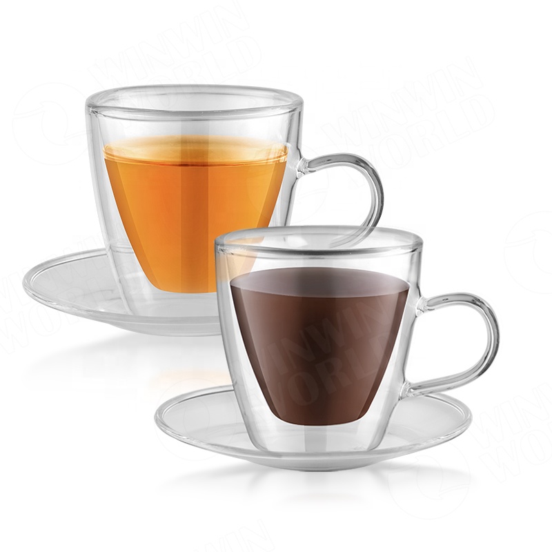 80ml high borosilicate glass double wall coffee cup and saucer