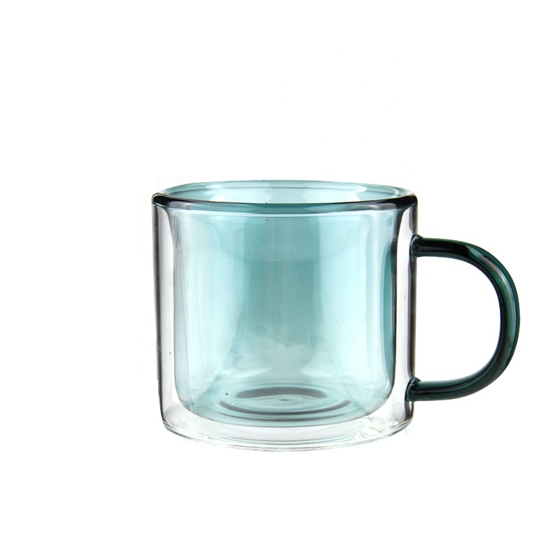 250ml high borosilicate glass double wall coffee cup with handle