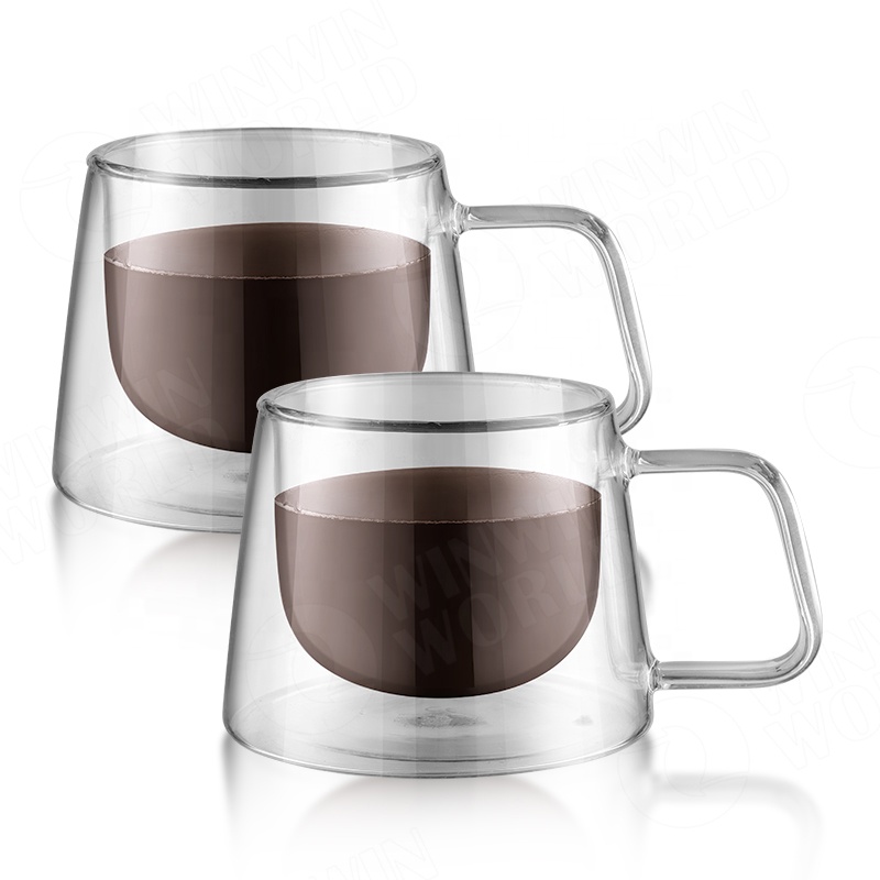 220ml high borosilicate glass double wall coffee cup with handle A