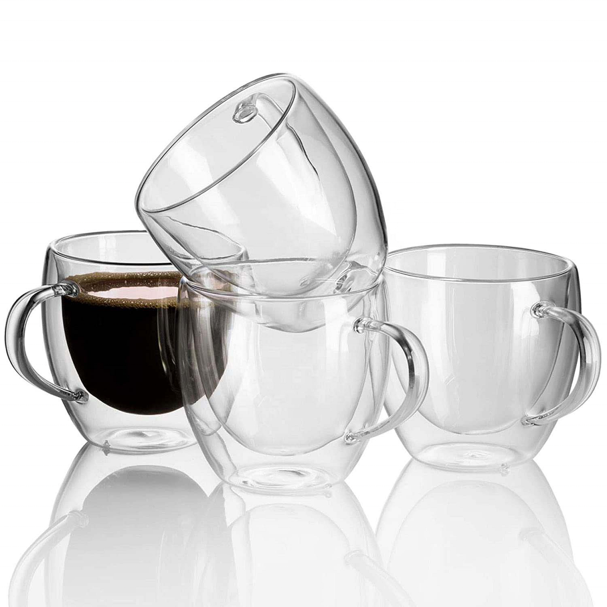 150ml high borosilicate glass double wall coffee cup with handle