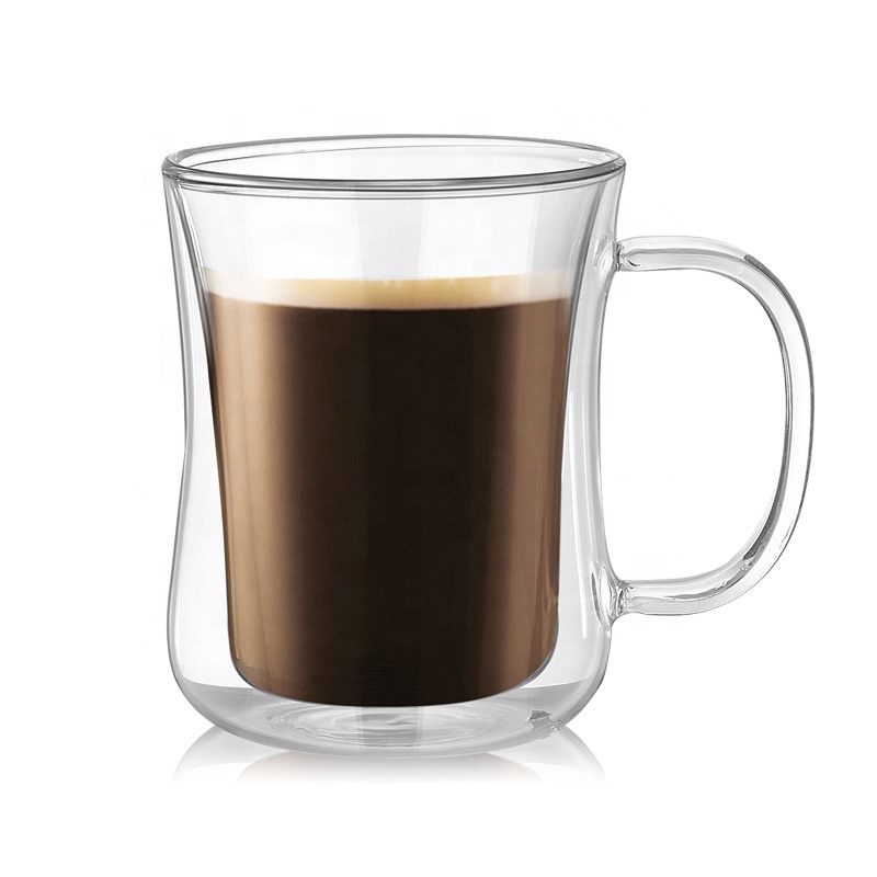 220ml high borosilicate glass double wall coffee cup with handle B