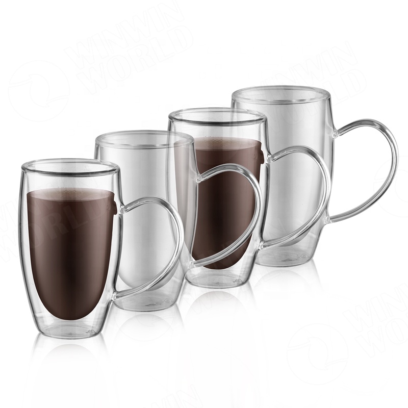 120ml high borosilicate glass double wall coffee cup with handle