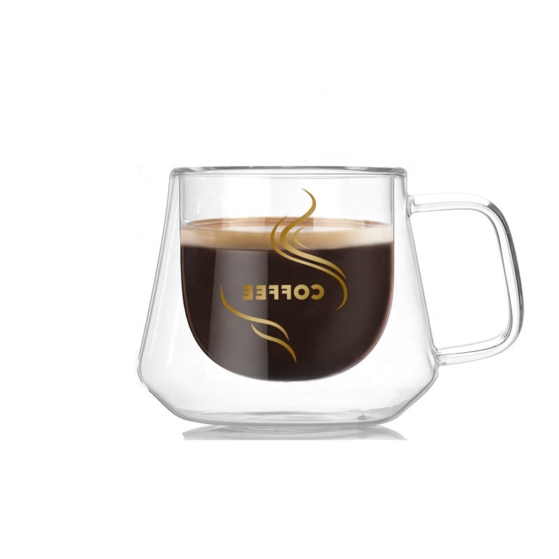 200ml high borosilicate glass double wall coffee cup with handle