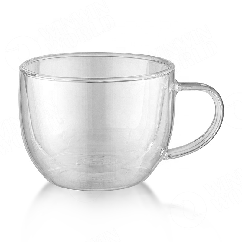 350ml high borosilicate glass double wall coffee cup with handle