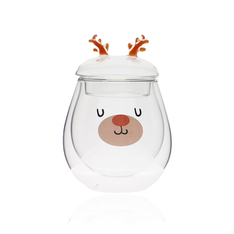 300ml high borosilicate glass double wall cute deer coffee cup