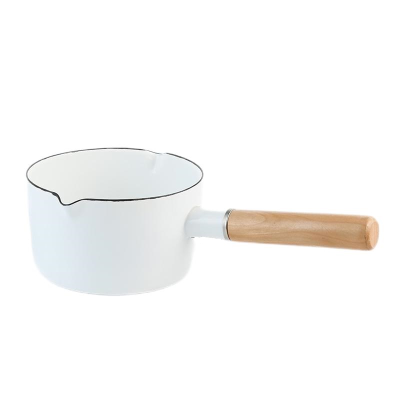 Enamel mini milk pan with wooden handle